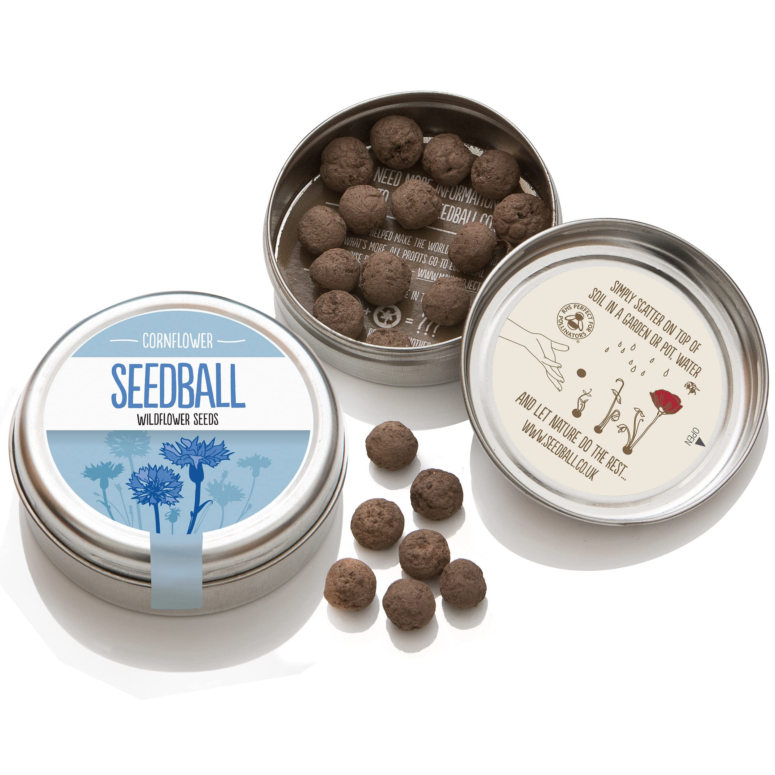 SEEDBALL Cornflower Seed Bombs (Wild Flower Tin) – 20 Seed Balls Per Pack | British Wildflower Seeds - Beautiful Blue Cornflower Seeds | Seed Bomb for Bees, Butterflies, Birds & Garden Wildlife