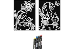 Imagination Starters MiniMat Coloring Kits- 4 count chalkboard crayons, small travel size chalkboards for coloring, travel set, no dust, reusable, coloring flash card (Gnomes & Fairies)