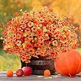 maxkes Artificial Fall Flowers for Outdoor, UV Resistant Fake Silk Flowers, Realistic Faux Plants for Outside Indoor Porch Patio Window Box Planter Home Decor(16, Orange)