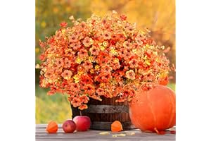 maxkes Artificial Fall Flowers for Outdoor Decor Fake Mums, 16 PCS Faux Mums Fall Decorations Indoor No Fade Fall Decor for Front Porch Pot Decor