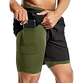 MIER Men's 2 in 1 Running Shorts with Liner 5" Quick Dry Gym Workout Athletic Shorts with Pockets, Lightweight, Breathable