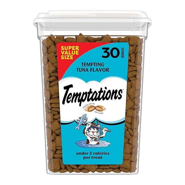 TEMPTATIONS CLASSIC CRUNCHY AND SOFT CAT TREATS TEMPTING TUNA FLAVOR, 30 OZ. TUB