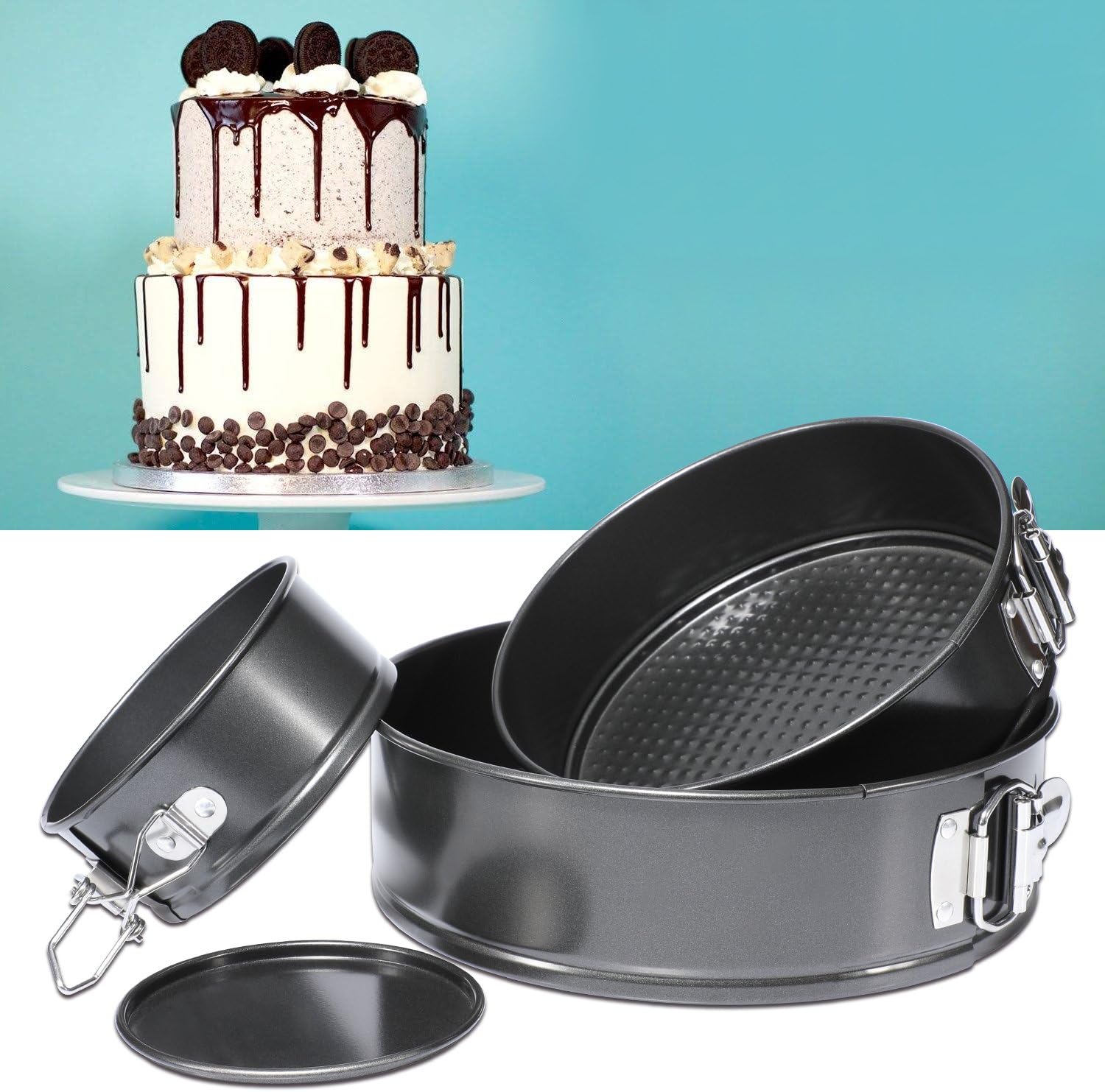 Hiware Springform Pan for Baking Set of 3 Non-stick Cheesecake Pan, Leakproof Round Cake Pan Set Includes 3 Pieces 4" 7" 9" Springform Pan, Icing Spatula and Icing Smoother: Kitchen & Dining