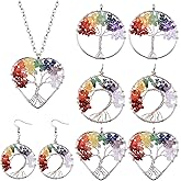 6pcs Tree of Life Charms Colorful Natural Crystal Stone Chakra Positive Gemstone Quartz Life Tree Pendants Good Luck Yoga Charms for DIY Necklace Earrings Keychains Jewelry Making, 3 Styles