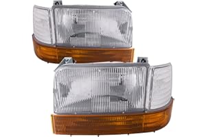 HEADLIGHTSDEPOT Halogen Headlights Compatible with Ford Bronco F-150 F-250 F-350 Super Chrome Housing Left Driver Right Passenger Side Headlamps 6-Piece Set With Corners and Signal Lights