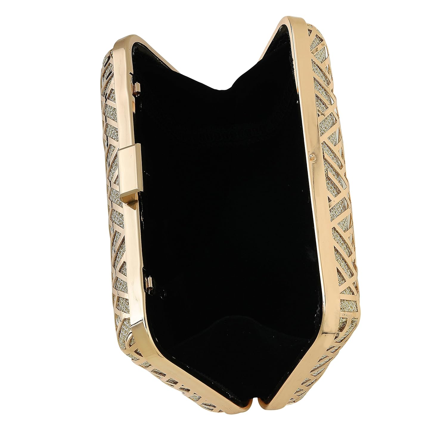 paradox womens metal case wedding party evening hand box clutch bag (black) (gold)