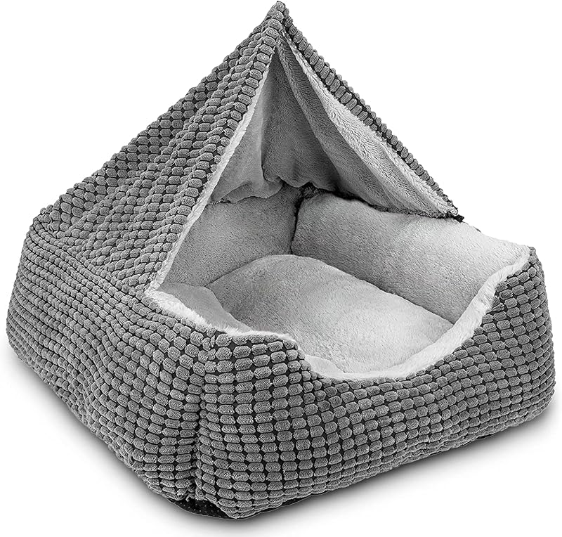 JOEJOY Rectangle Dog Bed Hooded Cave Bed Medium 63x53x21cm Pets