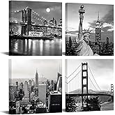 LevvArts Black and White City Wall Art Modern Brooklyn Bridge Picture Prints US Cityscape Canvas Artwork for Bedroom Home Decor