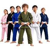 Stylso Kids BJJ Gi with Belt &ndash; Lightweight Jiu Jitsu Gi for Youth, Boys &amp; Girls &ndash; 100% Cotton Jacket Ripstop Pants