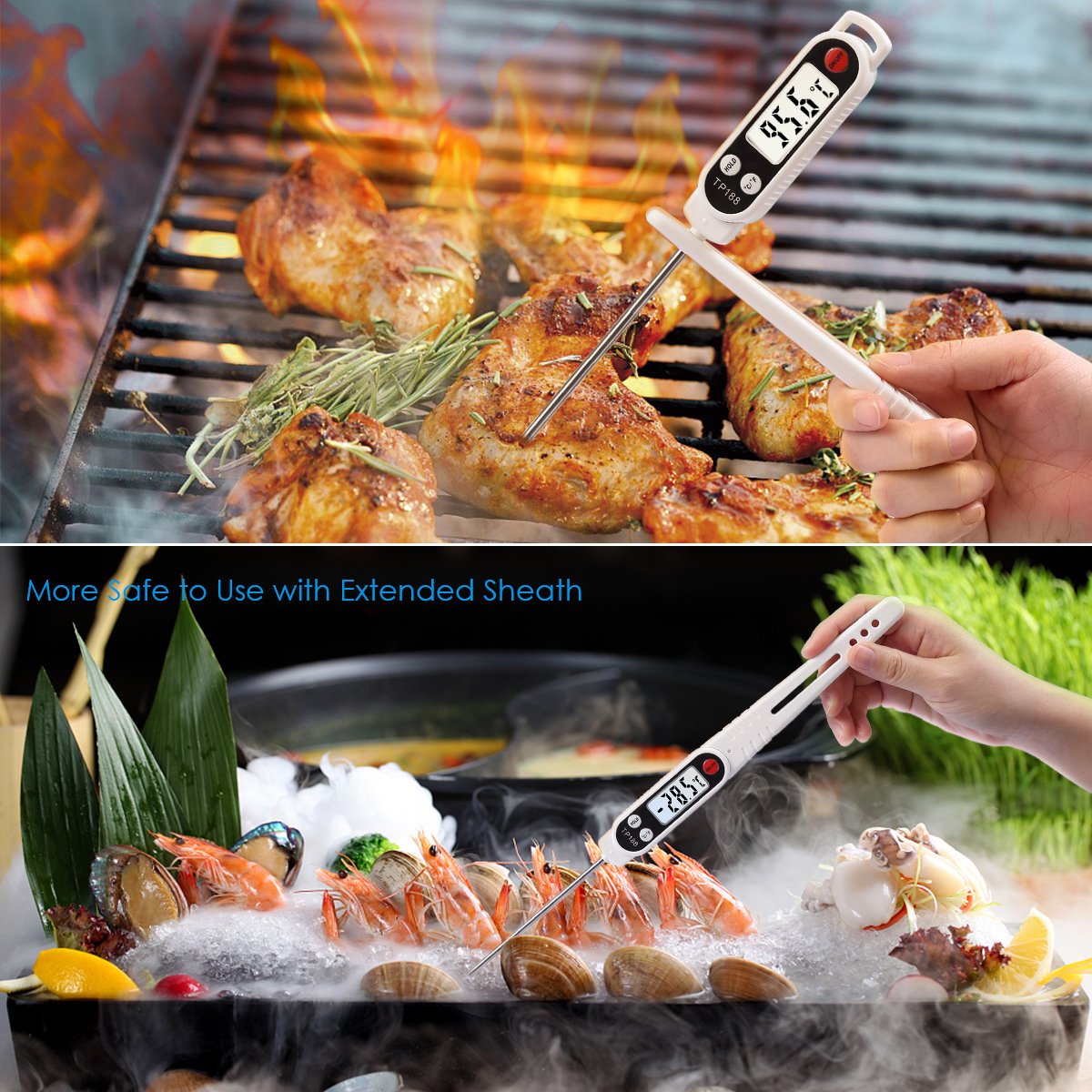 AMIR Digital Meat Thermometer, Upgraded Instant Read Cooking Thermometer with 4.7” Long Probe & LCD Display, Accurate & Fast Food Thermometer with Extended Sheath for Grill, BBQ, Baking, Cooking
