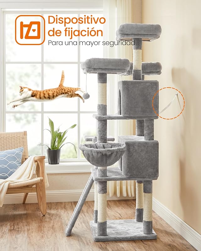 Árvore para gatos feandrea, xxl, 169 cm, cinza claro pct019w01
