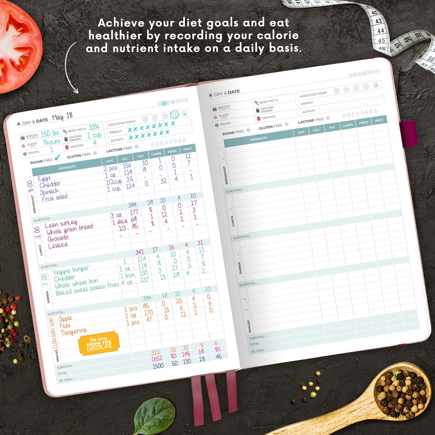 Clever Fox Food Journal - Daily Food Diary, Meal Planner to Track Calories & Nutrients, Weight Loss Tracker Notebook, A5 (Rose Gold) - Image 5
