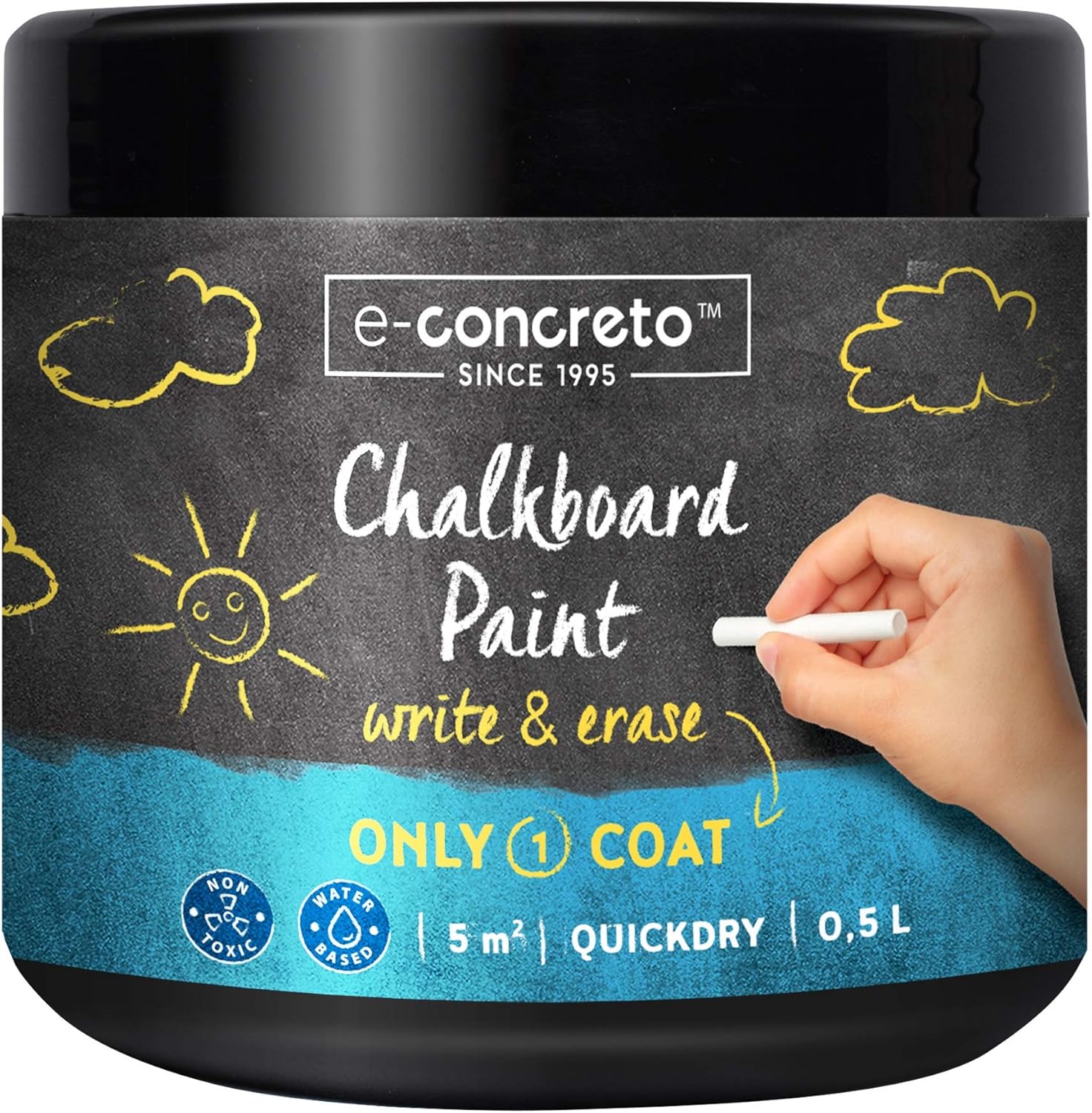 e-concreto Tafelfarbe, Schultafellack für innen 500 ml, Schwarz + Kreide