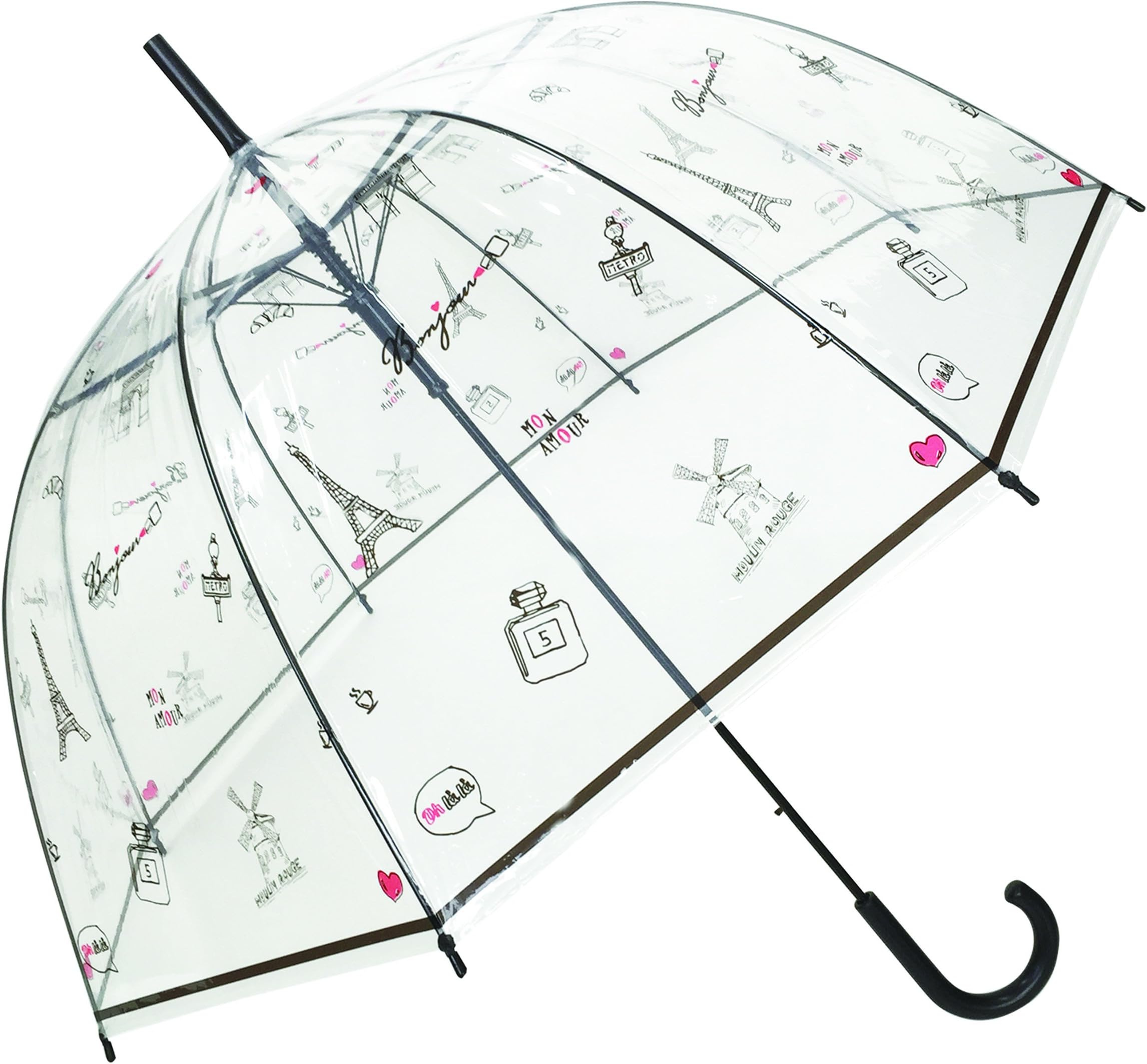 SMATI Stick Clear Umbrella - Windproof - Birdcage Bubble See Through (Flowers Stripe Stars Dog Cat)