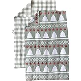 Desert Aqua || 3 Pack|| Double Sided Dish Towels || Waffle Weave Microfiber || Highly Absorbent || Hanging Loop || Dish Cloths || Modern || Designer Prints || Lights (Christmas Mint 2 Pack)