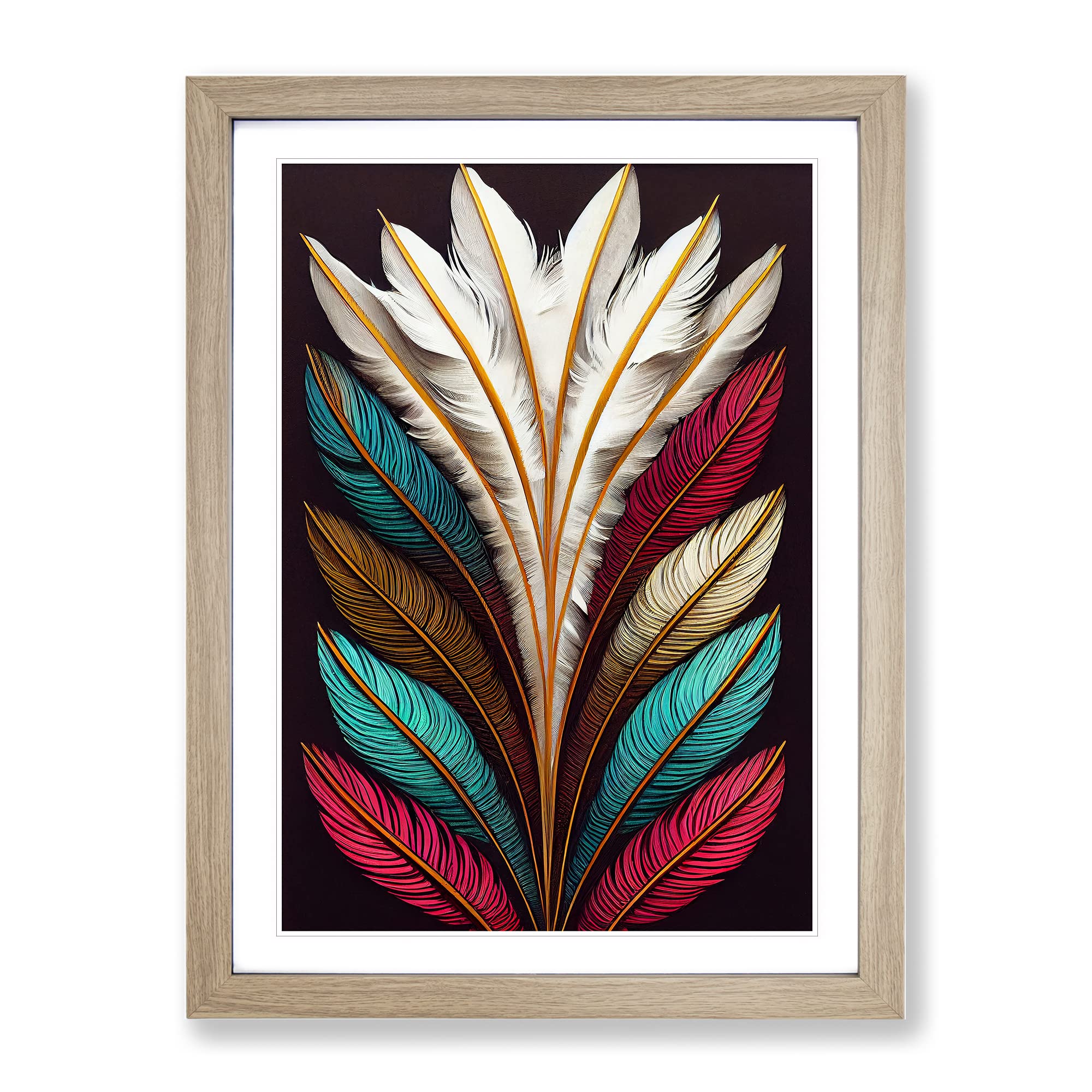 Pristine Feathers Framed Print | A3 Oak Framed Wall Art | Ready to Hang | Modern Nature Picture | Living Room Bedroom Lounge Office