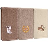 Breling 3 Pcs Western Cowboy Brown Hand Towels for Bathroom Rodeo Embroidered Decorative 100% Cotton 13.3'' x 29.5'' Kitchen Towels for Bathroom Farmhouse Decor Rustic Holiday Housewarming Gift
