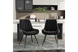 Daluvenix Dining Chairs Set of 2, Faux Leather Mid Century Modern Kitchen Chairs with Soft Cushion, Comfortable Upholstered Dining Room Chairs for Kitchen, Black