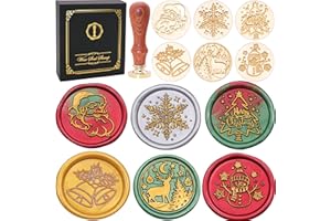 SWANGSA Christmas Wax Seal Stamp Gift Box Set, Vintage 6 Sealing Stamp Heads + 1 Wooden Hilt, Wax Stamp Kit for Christmas Party Invitations, Cards and Gift Packaging (Christmas Kit)