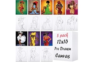 Nuberlic 8 Pack 12x16 Pre Drawn Canvas for Painting Sip and Paint Kit for Adults Kids Pre-Stretched Canvas Outline for Paint and Sip Kit Party Set Mother's Thanksgiving's Day Gift
