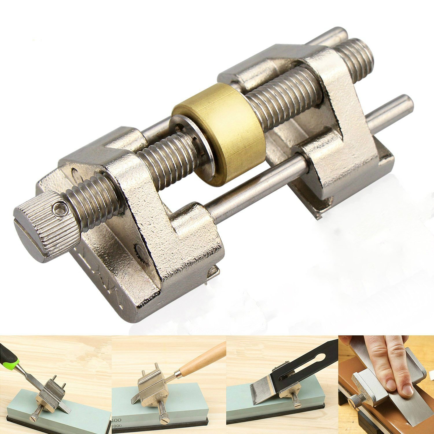 Candora Honing Guide, Stainless Steel Side Clamping Fixed Angle Honing Guide with Brass Roller for Wood Chisel Planer Blade Graver Flat Chisel Edge Sharpening Clamping