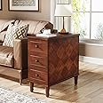 Tribesigns Solid Wood End Table, Fully Assembled Narrow Side Table with Drawers, Pre-Assembled Nightstand Slim Bedside Table for Small Spaces, Living Room, Bedroom, Brown