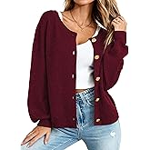 MASCOMODA Fall Long Sleeve Oversized Cardigan Sweaters for Women Trendy Short Open Front Gold Button Up Sweater Jackets