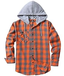 ZITY Men's Flannel Hoodie Shirts Casual Button Down