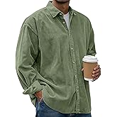Eisctnd Men's Lightweight Corduroy Shirts Button Down Loose Fit Shacket
