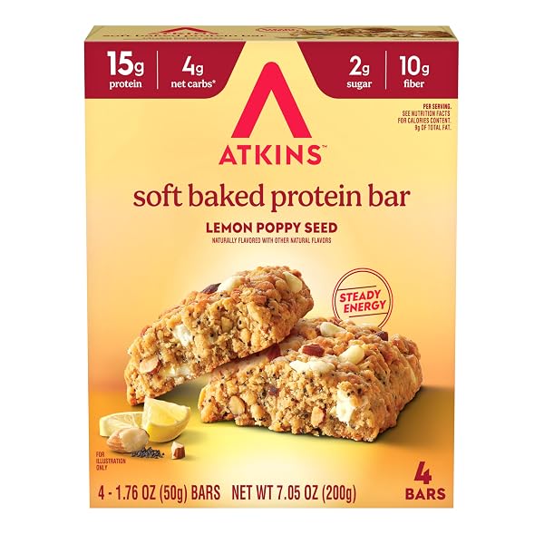 ATKINS SOFT BAKED PROTEIN BAR LEMON POPPY SEED...
