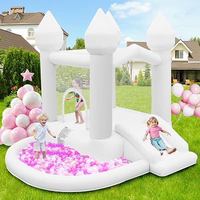 FBSPORT White Inflatable Bounce House Castle Slide Ball Pit Trampoline Blower