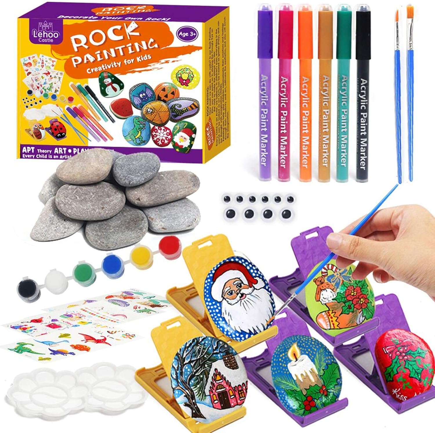 Lehoo Castle Rock Painting Kits for Kids and Adults, Christmas Rock