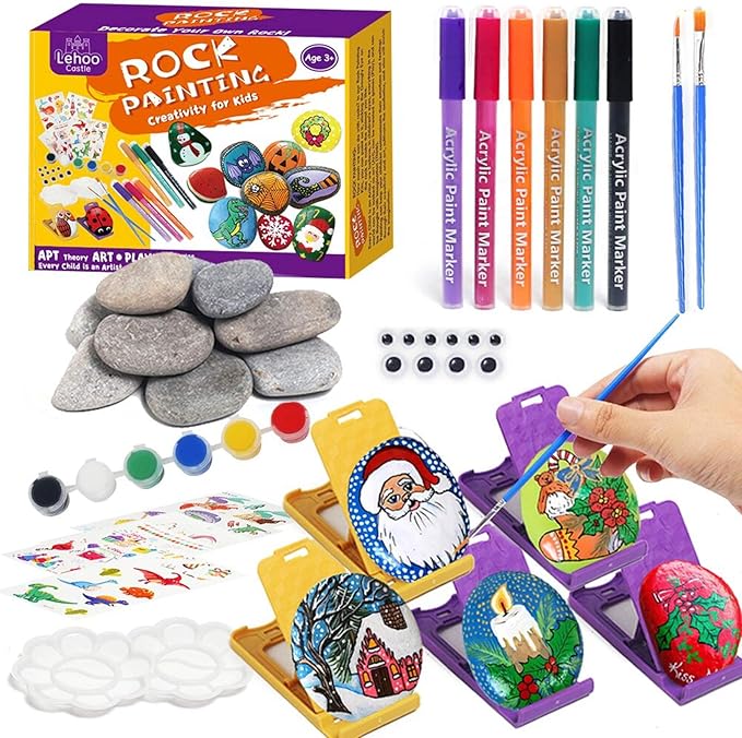 Lehoo Castle Rock Painting Kits for Kids and Adults, Christmas Rock