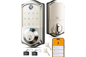 Veise VE017 Fingerprint Smart Door Lock, App Control, 7-in-1 Keyless Entry, Auto Lock, Emergency Power Port, Electronic Touchscreen Keypad, Biometric Smart Locks for Front Door, Satin Nickel