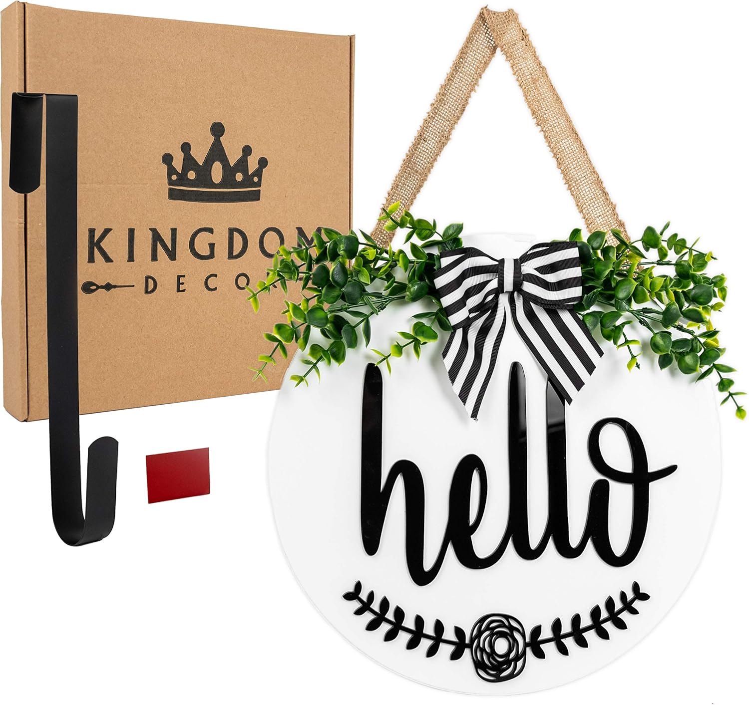 Kingdom Decor Hello Sign for Front Door. 12” Hello Door Sign for Front Porch Decor, Front Door Decor, Rustic Door Decor, Housewarming Gifts New Home Decor, Welcome Sign for Front Door, Hello Fall Sign.