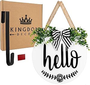 Kingdom Decor Hello Sign for Front Door. 12” Hello Door Sign for Front Porch Decor, Front Door Decor, Rustic Door Decor, Housewarming Gifts New Home Decor, Welcome Sign for Front Door, Hello Fall Sign.
