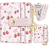 Jogjam Cute Coquette Aesthetic Bow Rfid Women Wallet, Small Slim Thin Compact Travel Credit Card Wallet, PU Leather Bifold Cash Wallet, Zipper Coin Pocket ID Window, Female Ladies Gifts