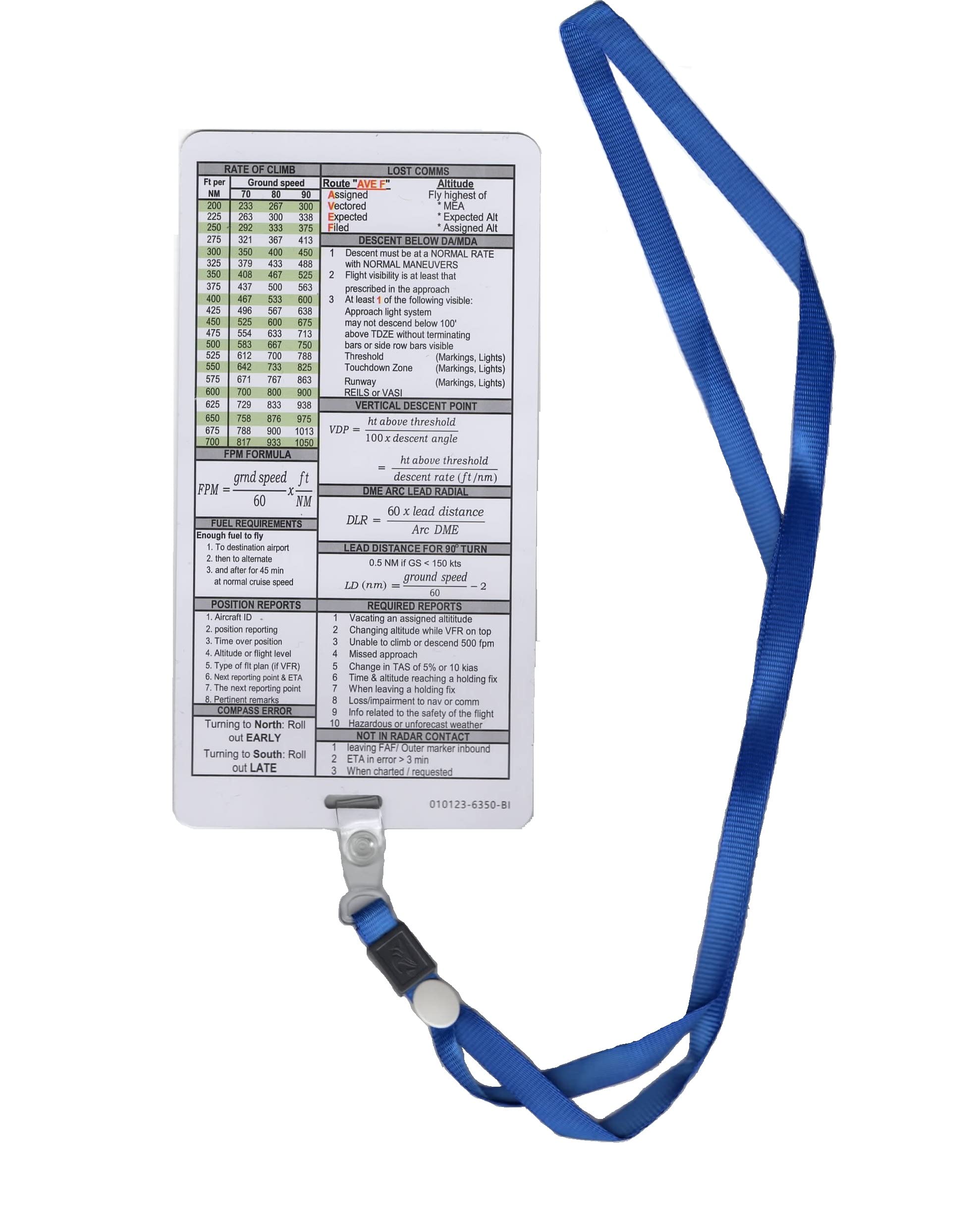 Crystal Pilot Bookmark IFR Placard with Formulas and Sectional Scale