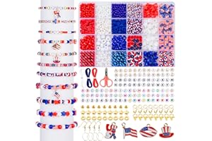 Goldwise 1578Pcs 4th of July Red White Blue Beads Bracelet Making Kit with Clay Seed Plastic Pony Pearl Beads, Patriotic USA Flag Star Beads, Metal Charms Earrings for Jewelry Making