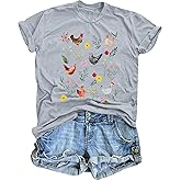 ASTANFY Chicken Shirt Women Wildflower Chicken Shirt Cute Chicken Mom T-Shirt Farm Country Casual Tee Tops