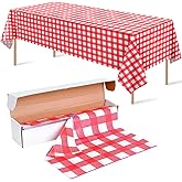 Red and White Plastic Checkered Tablecloth Roll 54Inch X 100Ft, Premium Decorative Disposable Red Picnic Gingham Plaid Table Cloths for Parties, Party Table Cover for Picnic Farm Birthday Wedding