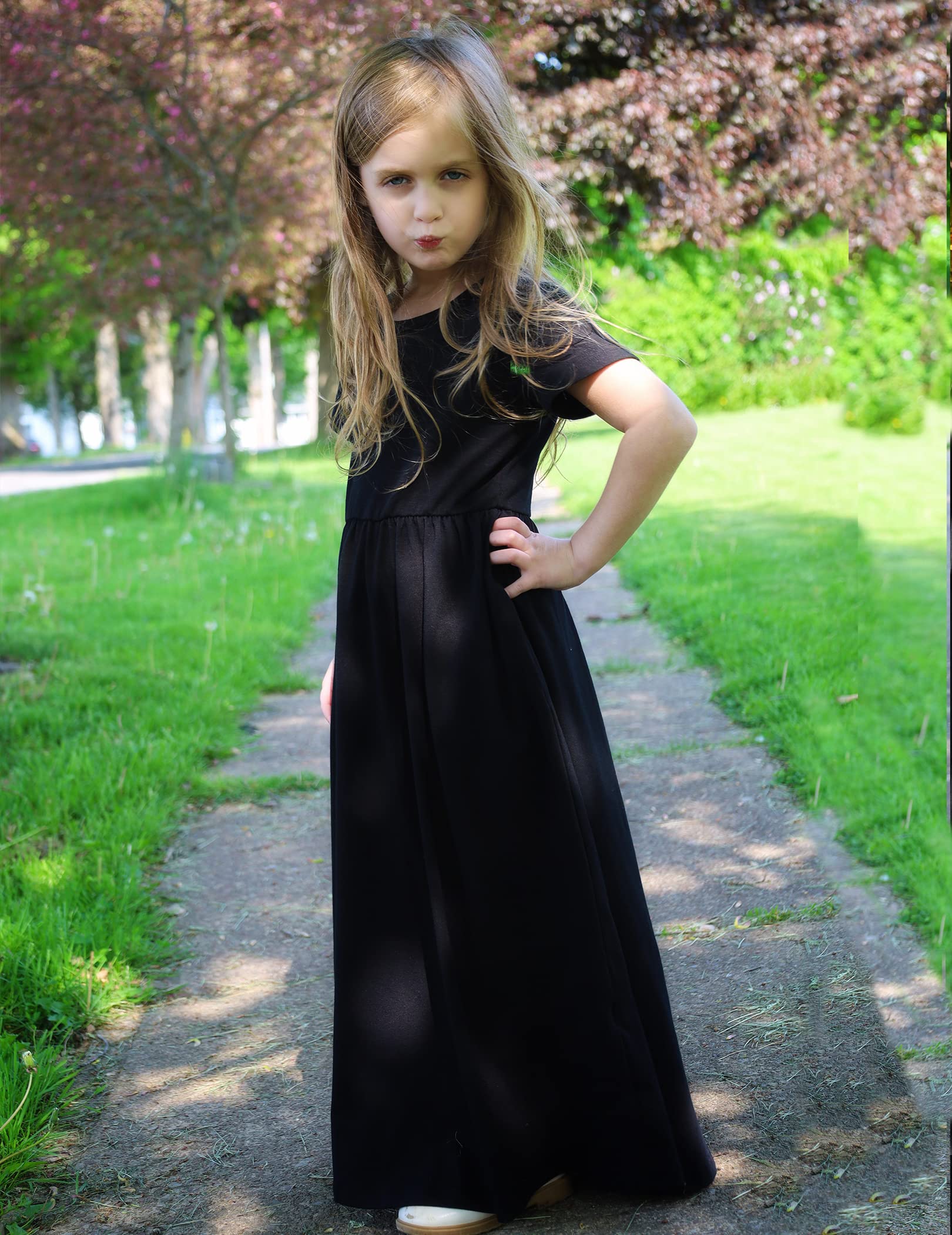 Arshiner Girls Maxi Dress Long/Short Sleeve Casual Holiday Dress with Pockets for 5-13 Years
