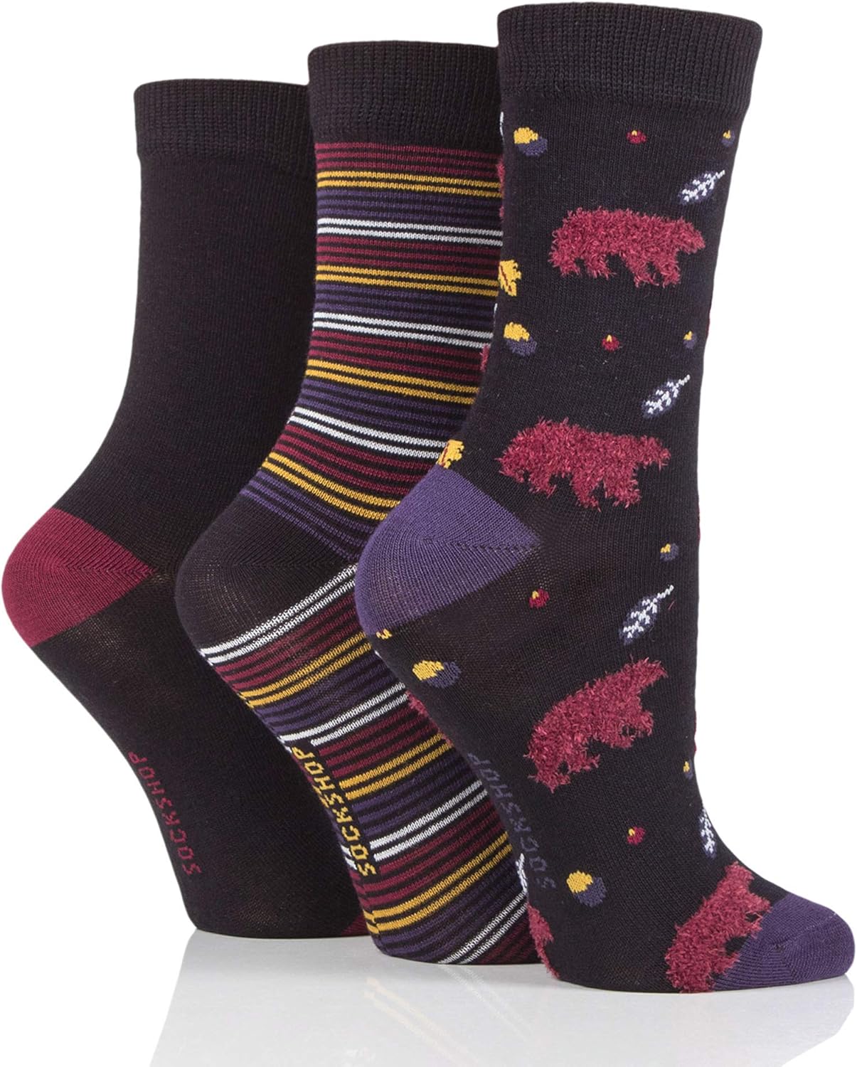 Ladies Bamboo Feather Socks Pack of 3 Black Bear 48 Amazon