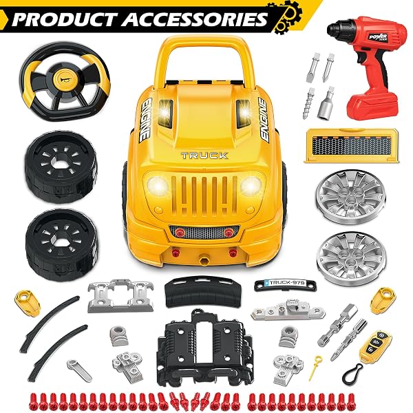 JUMLYS TOYS FOR 3, 4, 5, 6, 7, 8 YEARS OLD BOYS, LARGE TRUCK ENGINE TOYS FOR KIDS 3-5, 5-8 YEARS OLD, MECHANIC REPAIR SET WITH ELECTRIC DRILL, BIG TRUCK BUILDER KIT, IDEAL CHRISTMAS, BIRTHDAY GIFTS