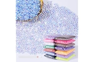 MAQIAO 2500pcs 5mm Resin Rhinestones Bulk,Nail Art Rhinestones Kit with Wax Pencil,Flatback Round Jelly Rhinestones Gems Crystals for Nail Art DIY Crafts Clothes Shoes Bags(Light Blue AB)