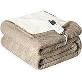 Cozorbt Heat Blanket 72”x84” Full Size,Soft Flannel & Sherpa Reversible Electric Blanket with 10 Heat Settings,12 Timer Setting and 8 Hours Auto-Shut Off,ETL Certified Machine Washable,Light Brown