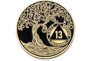 13 Year Sobriety Mint Twisted Tree of Life Gold Plated AA Recovery Medallion/Chip/Token - Black