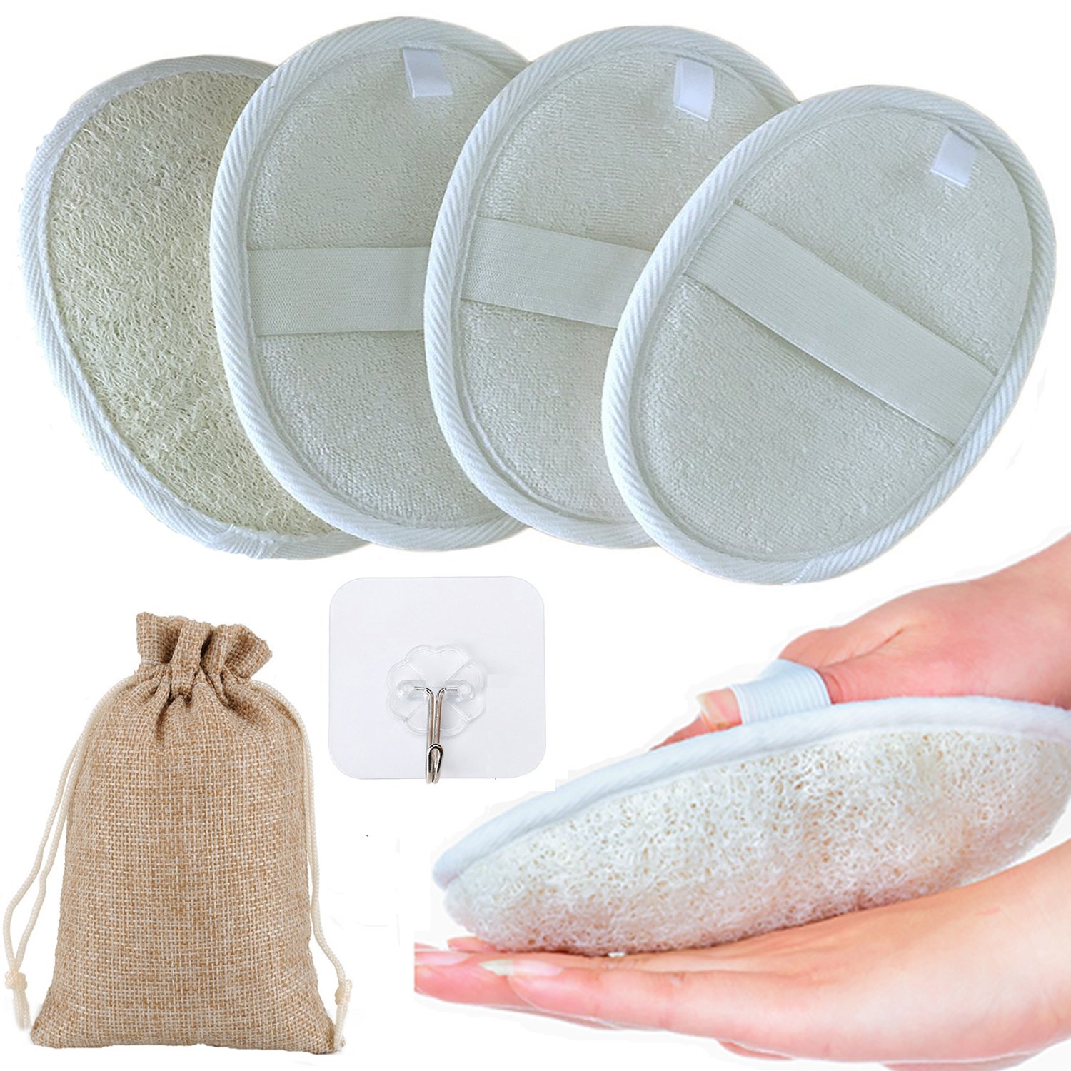 4 Pack Exfoliating Loofah Sponge Pads, ZUEXT Loofah Body