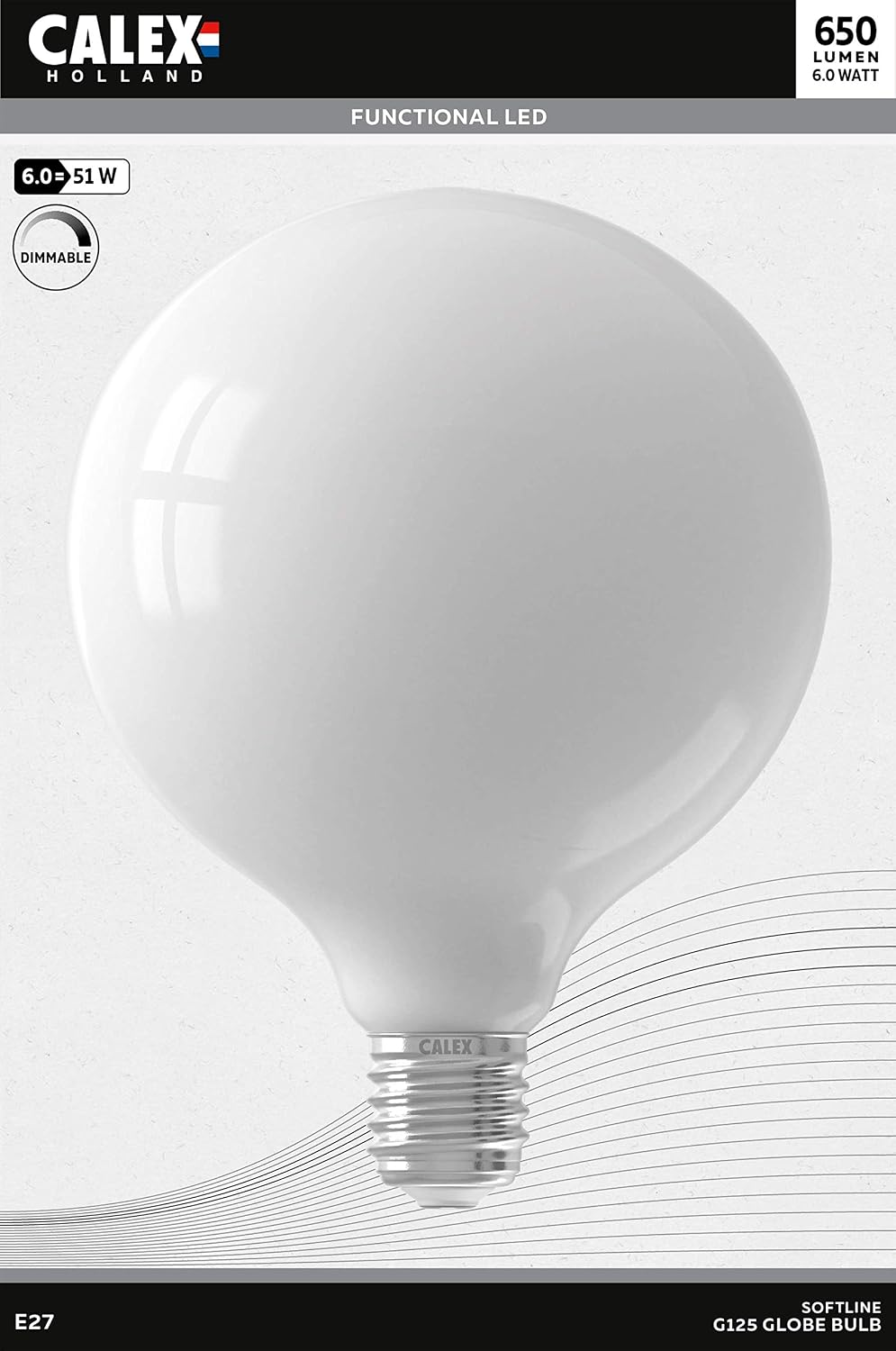 CALEX 220-240 V 6 W 650 Lumen E27 G125 2700 K Dimmable LED Full Glass Long Filament Globe Lamp, Soft Line, One Size 425486 - Image 3