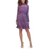 kensie Womens Balloon Sleeve Mock Neck Shimmer Mini Dress